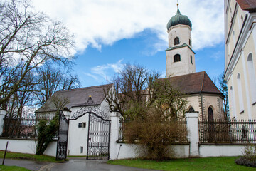 Fototapeta na wymiar Isny, BW Germany - 2023: exterior of the church at the castle
