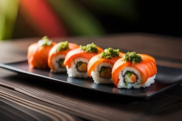 Sushi with salmon and wasabi (Generative AI)