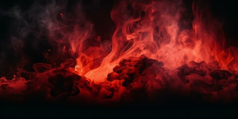 Fototapeta premium Black fiery red abstract background. Fire background with space for design, banner. Flame and smoke. Armageddon, apocalypse, spooky, halloween, inferno, hell, evil concept. Generative AI