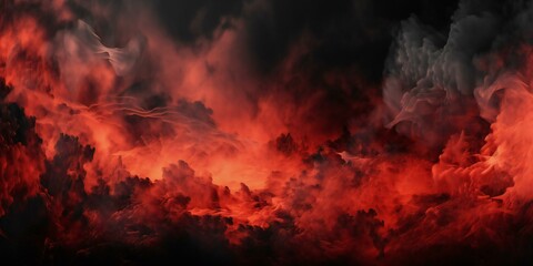 Fototapeta premium Black fiery red abstract background. Fire background with space for design, banner. Flame and smoke. Armageddon, apocalypse, spooky, halloween, inferno, hell, evil concept. Generative AI