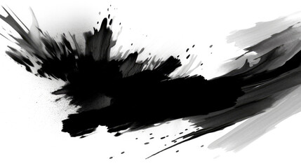 Obraz premium Chinese ink black and white abstract wallpaper. Simple minimal banner of brush strokes. Artistic japanese painting. Tradition zen banner. Splash of paint. Card paper with dark isolated stains texture