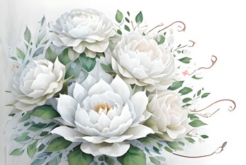 a bouquet of white flowers on a white background, generative AI