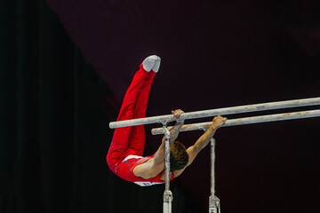 athlete gymnast exercise on parallel bars competition artistic gymnastics, summer sports games