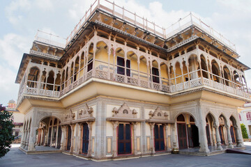 Fototapeta na wymiar Exteriors of the Mubarak Mahal courtyard, fully developed as late as 1900, City Palace, Jaipur, Rajasthan, India
