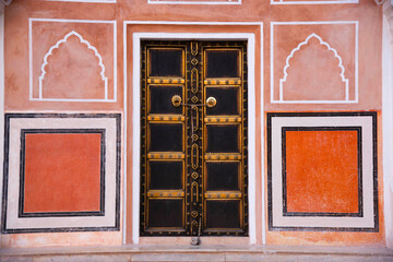 Carved windows on the wall of Sarvato Bhadra Chowk,  Jaipur, Rajasthan, India
