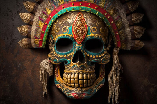 Mexican skull mask, Cinco de Mayo background. Generative ai
