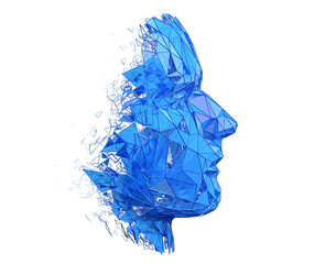 Futuristic blue face, 3d render