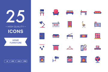 Vector set of Home Furniture icons. The collection comprises 25 vector icons for mobile applications and websites.