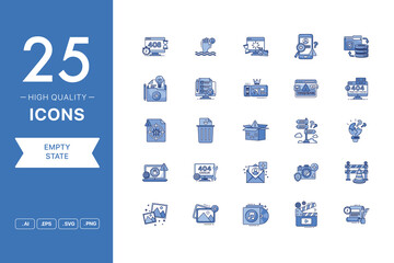 Vector set of Empty State icons. The collection comprises 25 vector icons for mobile applications and websites.