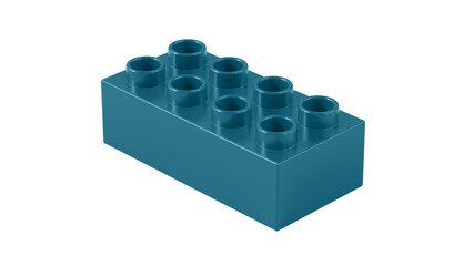 Ink Blue Plastic Bricks Block Isolated on a White Background. Children Toy Brick, Perspective View. Close Up View of a Game Block for Constructors. 3D illustration. 8K Ultra HD, 7680x4320, 300 dpi