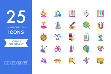Vector set of Science icons. The collection comprises 25 vector icons for mobile applications and websites.