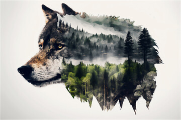 Wolf and forest. The concept of protecting wildlife and green planet. Generated AI