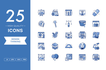 Vector set of Design Thinking icons. The collection comprises 25 vector icons for mobile applications and websites.