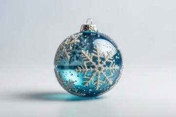 Blue Snowflake Ball For Christmas Tree On White Background. Generative AI