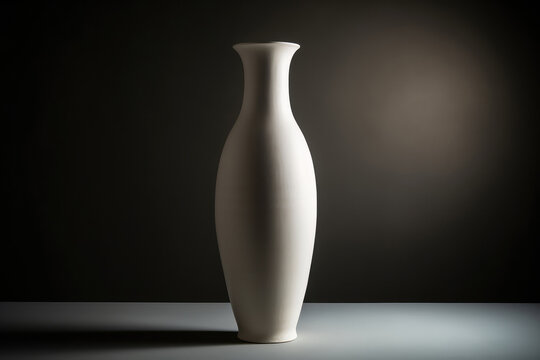 Tall, Slim Vase With Matte White Finish On black Background. Generative AI