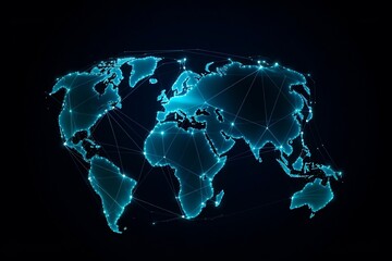 World Map with Network Data Connections  Global Business. AI-Generated 