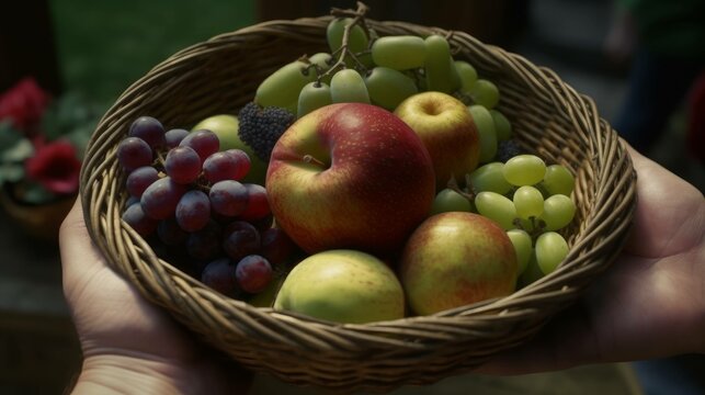 painted fruit basket. Generative AI.