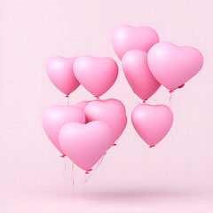 Fototapeta na wymiar valentines day concept 3D heart shaped balloons flying with gift boxes on pink background. Love concept for Happy Mother's Day. Valentine's Day. Generative AI