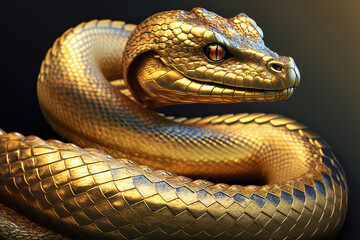 Fototapeta premium Golden snake, fantasy, illustration generative AI