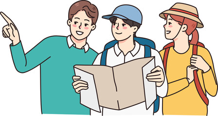 Fototapeta premium Local man help tourists finding right way