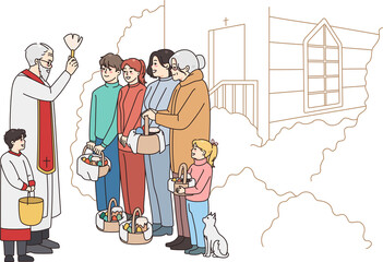 Priest blessing parishioners on Easter morning