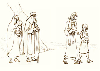 Obraz premium Pencil drawing. Hagar and Ishmael
