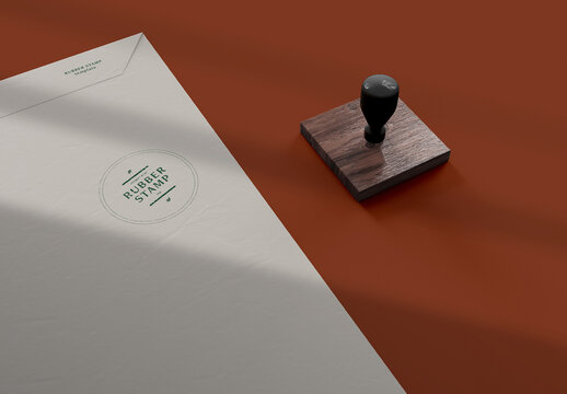 Wooden Handle Stamp with Envelope Mockup