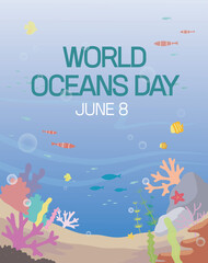 Fototapeta na wymiar Ocean Day whale and marine life illustration