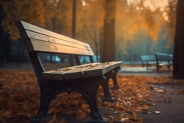 bench in autumn park. Generative AI