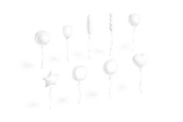 Blank white balloon flying mockup, different shape, side view