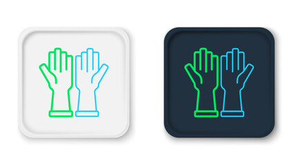 Obraz premium Line Rubber gloves icon isolated on white background. Latex hand protection sign. Housework cleaning equipment symbol. Colorful outline concept. Vector