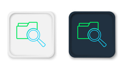 Line Search concept with folder icon isolated on white background. Magnifying glass and document. Data and information sign. Colorful outline concept. Vector