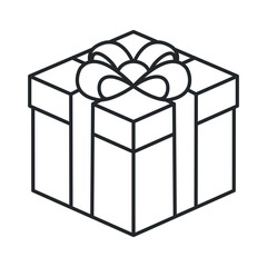 Mystery gift box icon on isolated white background. Random secret loot box isometric concept. Vector illustration outline design.