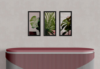 Three Picture Frames on Shelf Mockup