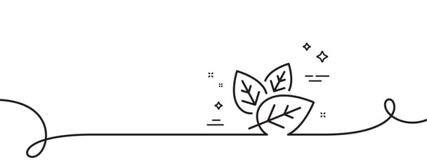 Organic tested line icon. Continuous one line with curl. Bio cosmetics sign. Fair trade symbol. Organic tested single outline ribbon. Loop curve pattern. Vector