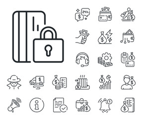 Bank money sign. Cash money, loan and mortgage outline icons. Blocked credit card line icon. Blocked card line sign. Credit card, crypto wallet icon. Inflation, job salary. Vector