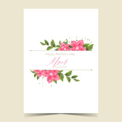 Mother's Day card in rustic style, vector illustration. Greenery watercolor floral template card design