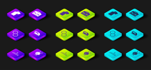 Set Hanger wardrobe, Yarn ball with knitting needles, Sewing button, Electric iron, Shirt and pattern icon. Vector