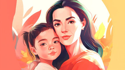 Portrait of a young mother with her little daughter, generative AI.