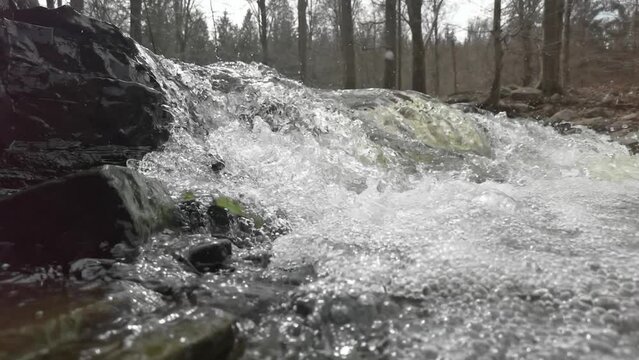 Waterfall flowing water in closeup slomotion