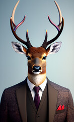 A deer wearing a business suit