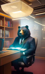 A bear like a boss at office