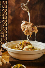 Old duck soup, Chinese Cantonese classic dish, high soup, soup boiled with old duck meat for a long...