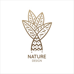 Abstract tropical tree logo. Vector emblem of palm tree. Ornamental minimal badge for design of natural products, flower shop, cosmetics and ecology concepts, health, spa and yoga Center.