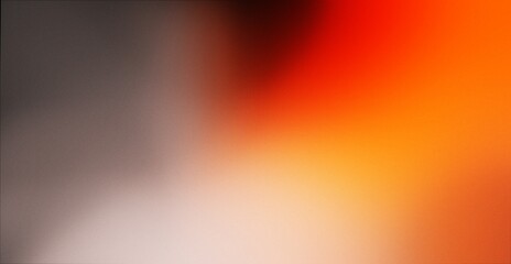Orange red white illuminated spots on black, grainy gradient background, color noise texture effect, copy space. Abstract color gradient background, film grain texture, blurred orange gray.