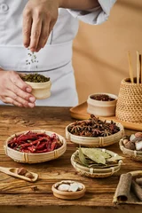 Küchenrückwand glas motiv Scharfe Chili-pfeffer Spices for making hot pot and Chinese food, traditional Chinese seasoning