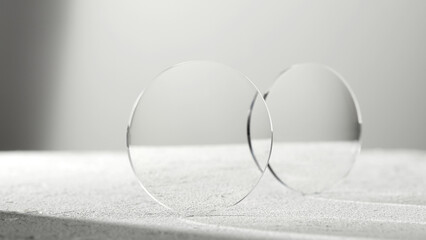 Lenses of glasses, sunglasses lenses of various colors, glass optical lenses taken separately,...