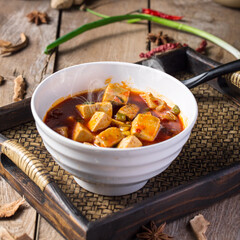 MaPo Tofu,stir-fried tofu in hot sauce,Sichuan cuisine,Chinese food,food photography