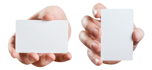 Male hand holding a blank card or a ticket/flyer, cut out