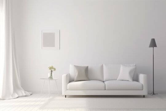 interior background room living modern scandinavian grey decoration floor cosy white lamp couch. Generative AI.